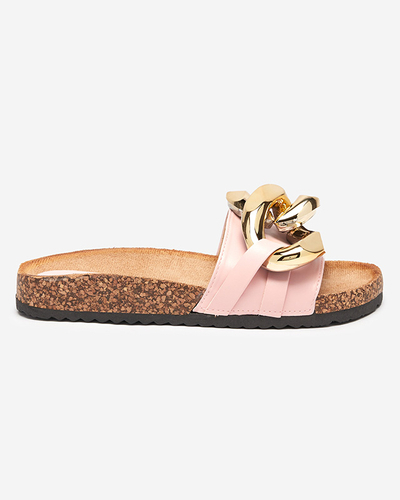 Damen Pantoletten Atalanta Royalfashion mit Kette – hellrosa Öko-Leder