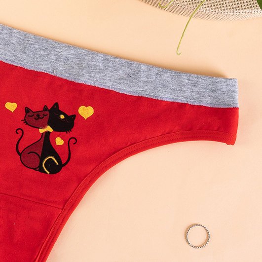 Roter Tanga für Frauen mit Katzendruck - Unterwäsche