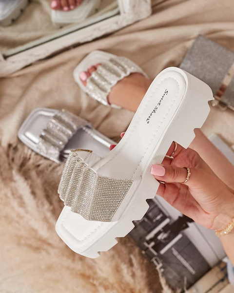 Weiße Damenpantoffeln mit Zirkonia Emkoy - Footwear