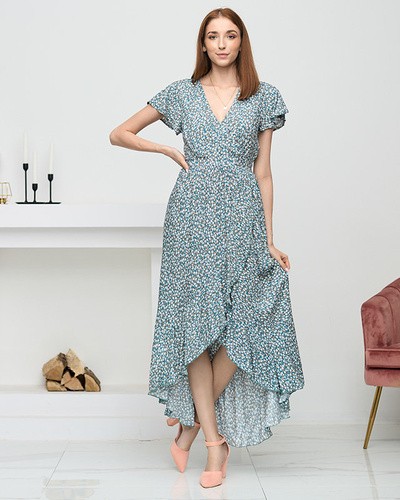 Grünes Blumen-Rüschenkleid für Damen - Kleidung
