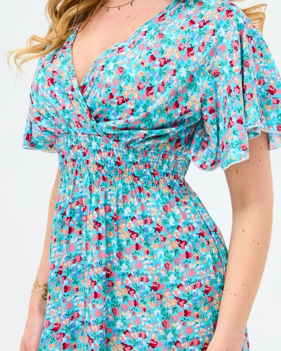 Blaues Damen-Midikleid mit Umschlagausschnitt - Kleidung