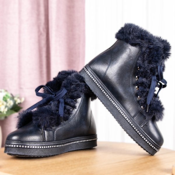 Dunkelblaue Plateaustiefel mit Salyssa-Fell - Schuhe