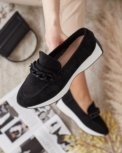 Royalfashion Durchbrochene Damen Mokassins mit Kette Isolla