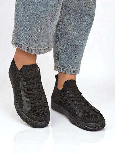 Damen-Sneakers Livia Nero - schwarze Stoff- und Öko-Leder-Turnschuhe mit flacher Sohle