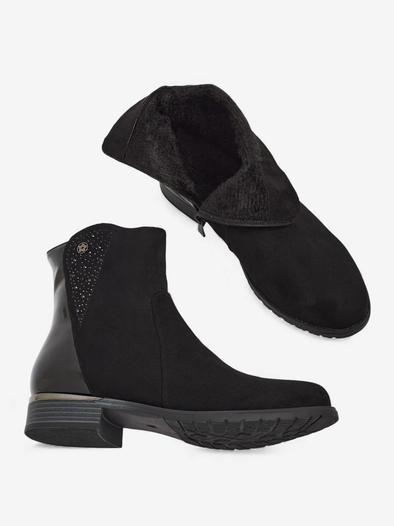 Wildlederstiefeletten aus Öko-Wildlederimitat mit Lackeinsätzen Kelmo