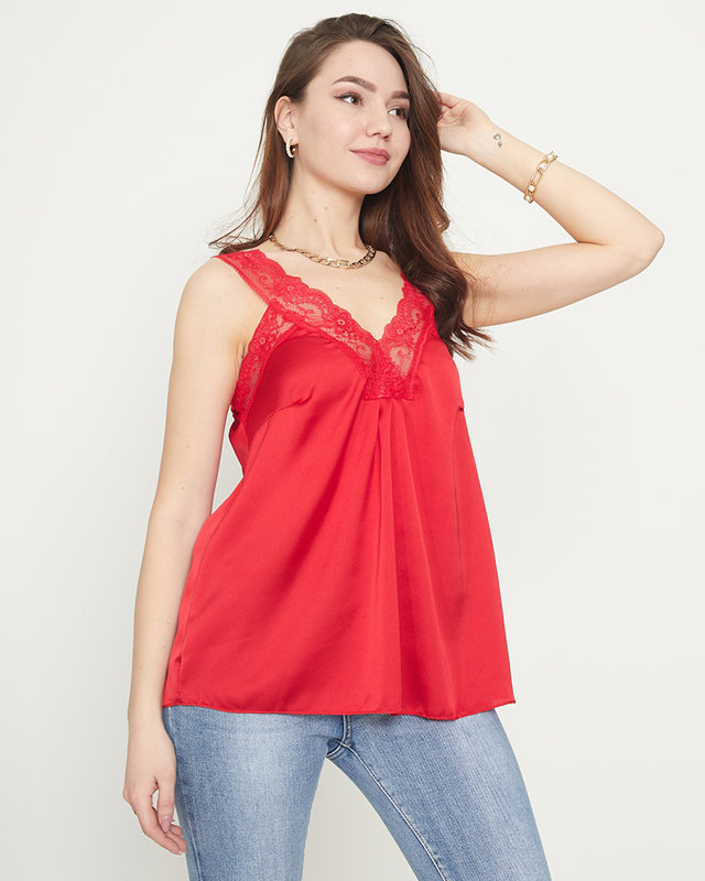 Rotes Damen-T-Shirt mit Spitzenträgern - Kleidung