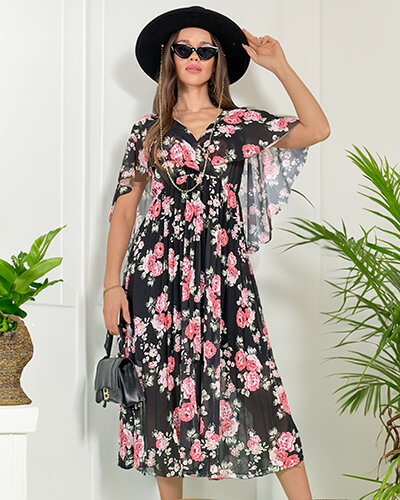 Royalfashion Damen plissiertes florales Midikleid