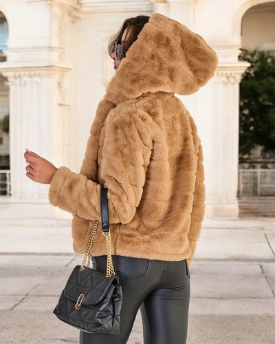 Royalfashion Hellbraune Damen-Pelzimitatjacke