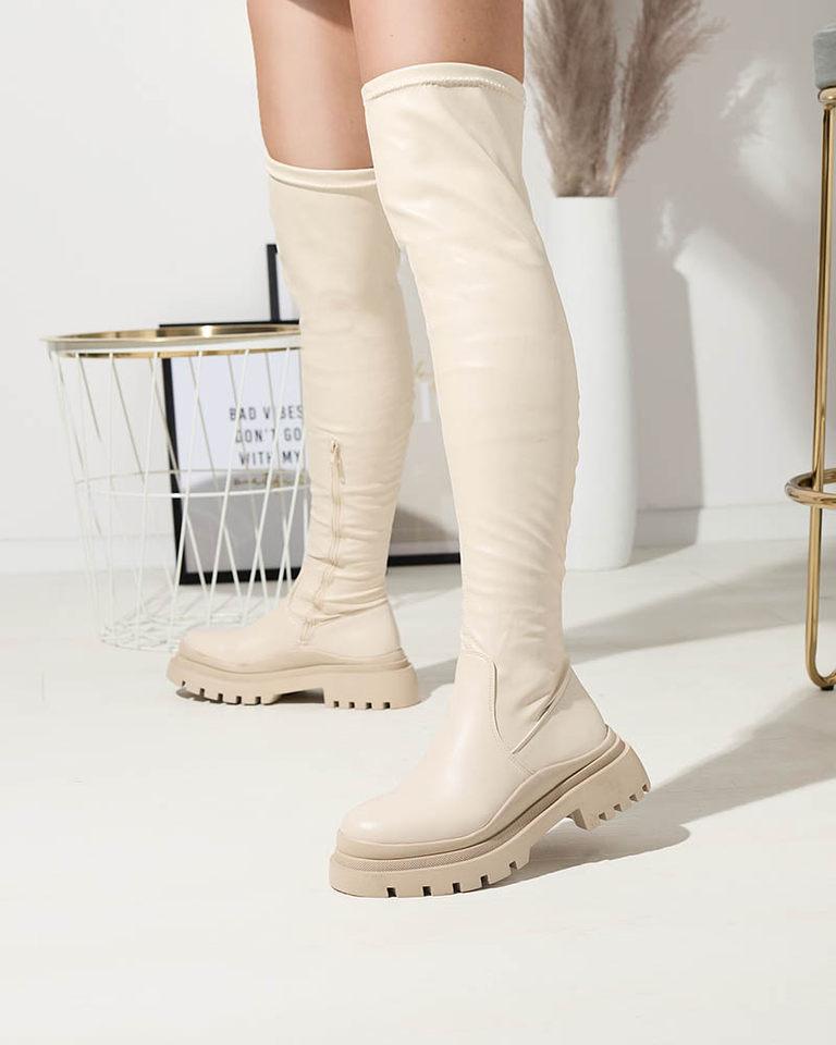 OUTLET Beige Damenstiefel mit dickerer Sohle Amerima- Footwear