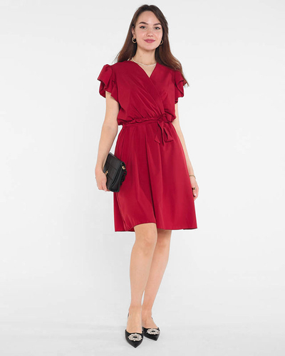 Темно-бордова сукня міні з зав'язками