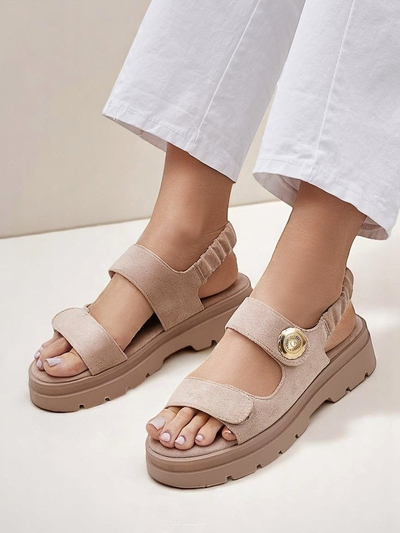 Beige Damen Plateausandalen Royalfashion Callista aus Wildleder