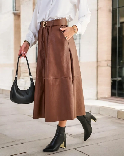 Royalfashion Damen Midi-Rock aus Eco-Leder