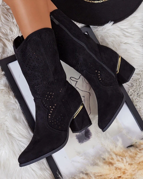 Royalfashion Ажурні чоботи на низькій шпильці Hewir