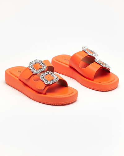 Orangefarbene Damenhausschuhe mit Kristallen Azazel - Footwear