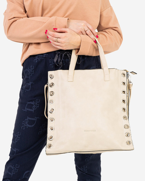 Кремова жіноча сумочка з написами - Аксесуари