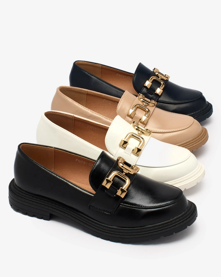 Royalfashion Hellbraune Damen Mokassins mit Goldverzierung Aderica