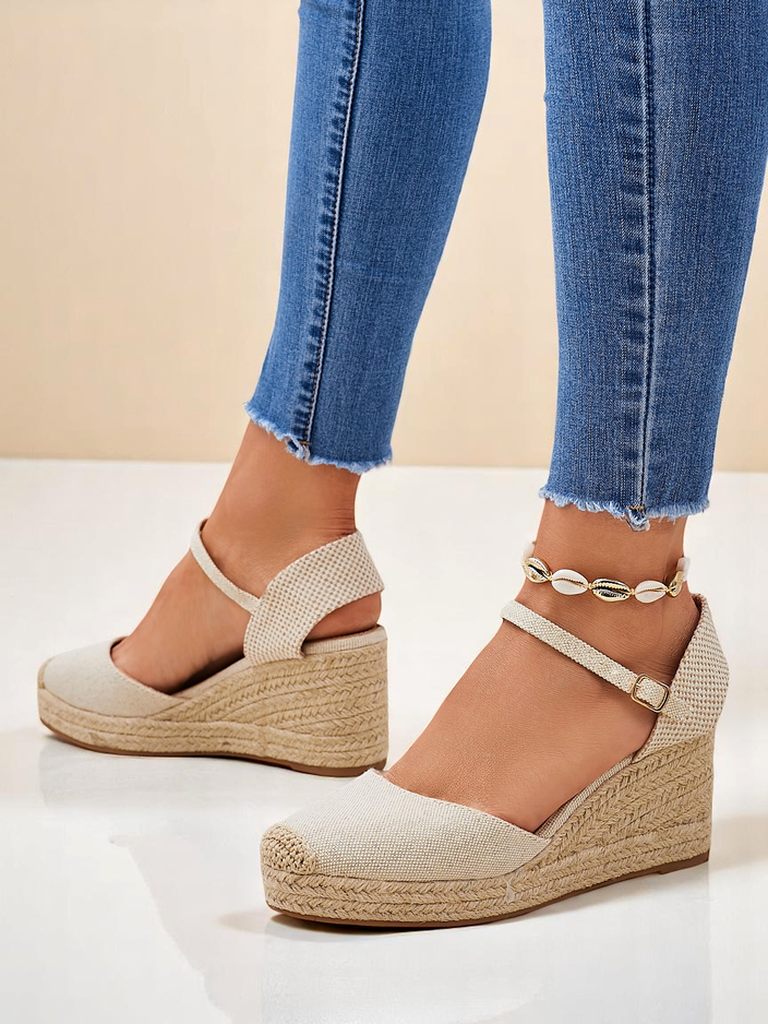 Damen Keilsandaletten Callista Royalfashion beige Öko-Leder