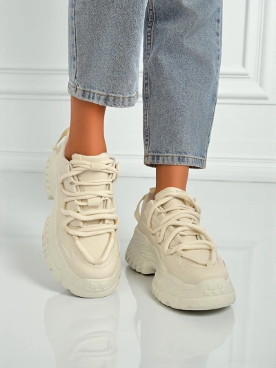 Damen-Sneakers Athenia beige aus Öko-Leder mit 6,5 cm Plateau