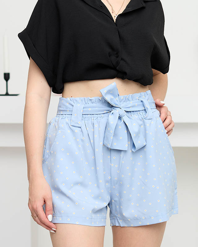 Blau gemusterte Damen Shorts aus geblümtem Stoff - Kleidung