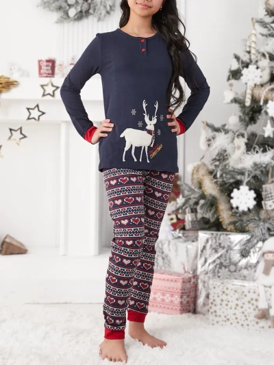 Royalfashion Weihnachtsbaum Baumwoll-Kinderpyjama mit Polar-Reh