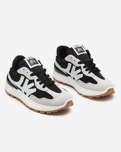 Schwarze Damenturnschuhe mit grauen Narisa-Einsätzen - Schuhe