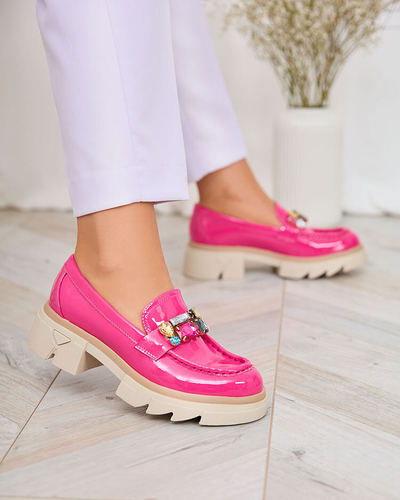 Royalfashion Лаковані мокасини кольору фуксії з кольоровим камінням Sarin