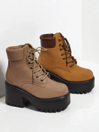 Damen Stiefeletten Öko-Wildleder mit Blockabsatz und Plateau Tavlissa