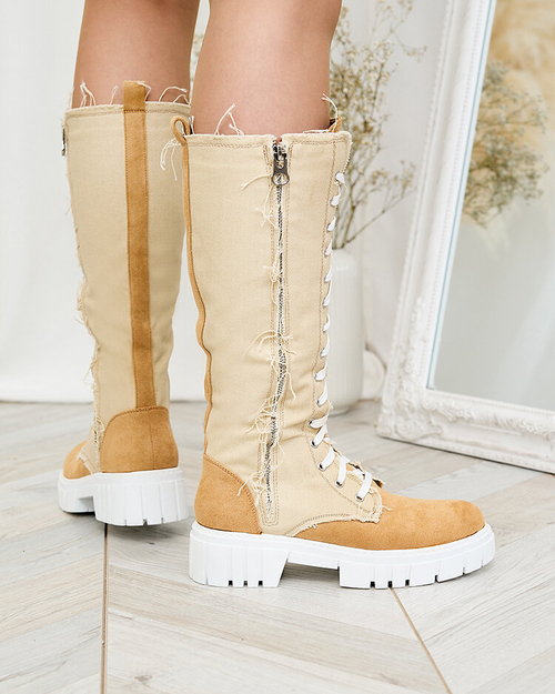 Royalfashion Бежеві жіночі тканинні чоботи Leconen