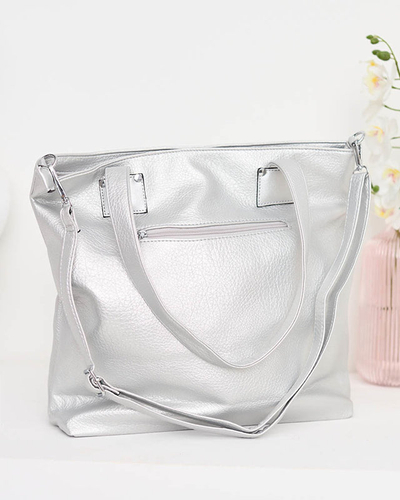 Silberner Damen-Shopper mit dekorativen Taschen - Accessoires