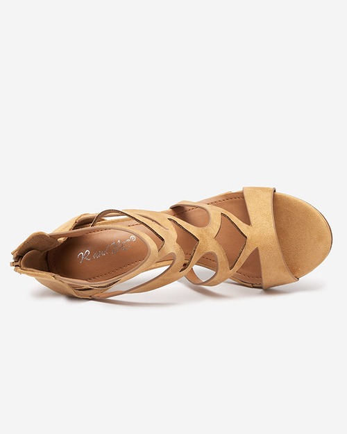 Бежеві жіночі босоніжки на високому каблуці з ремінцями Arixy- Взуття