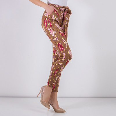 Frauen braune Feder Treggings - Kleidung