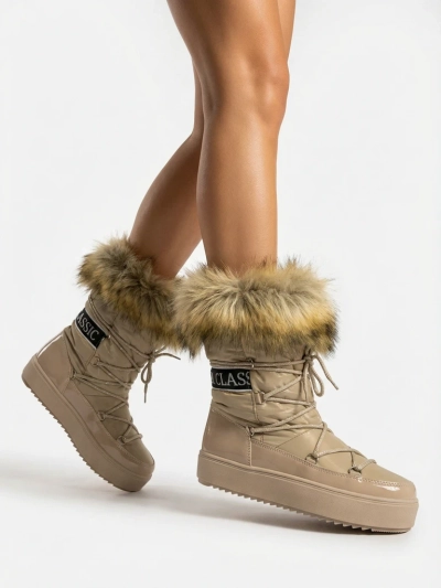 Royalfashion Hellbraune Schlupfstiefel a'la Schneestiefel für Damen Gomllo