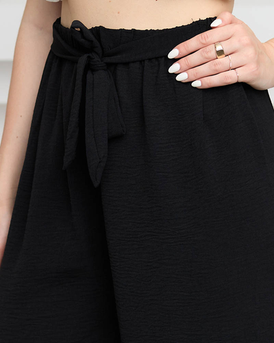 Schwarze weite Palazzo-Hose für Damen mit Krawatte - Kleidung