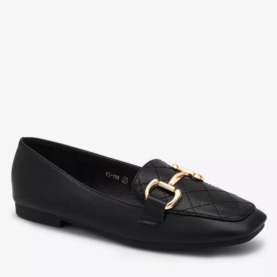 Royalfashion Schwarze Damen Steppmokassins mit Goldverzierung Wetifa