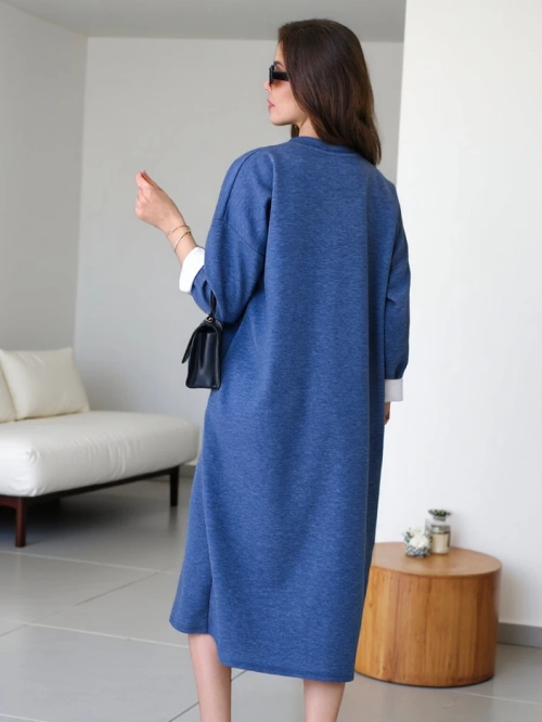 Royalfashion Жіноча мідийна сукня з тканини, оверсайз, з квіткою