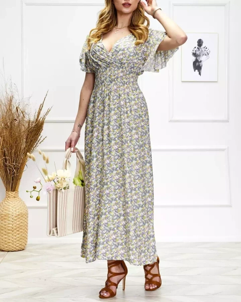 Damen Midikleid mit Blumenmuster in Lila - Kleidung