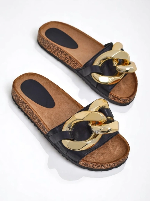 Royalfashion Чорні жіночі шльопанці з прикрасою Sofig