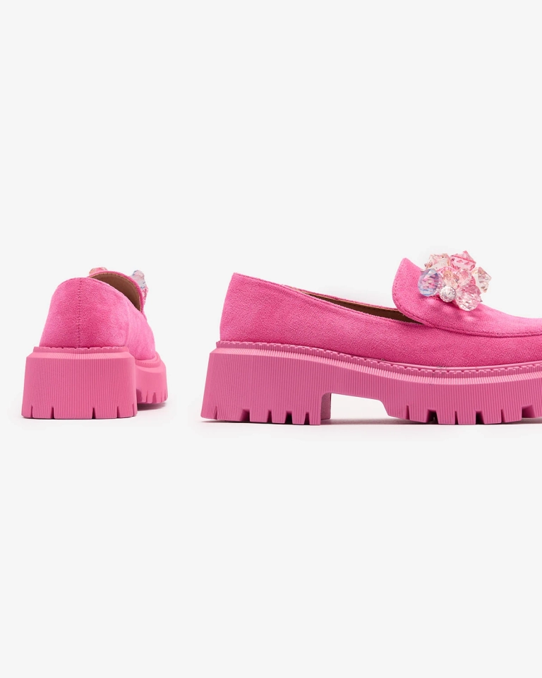 OUTLET Fuchsia Damen Mokassins mit bunten Perlen Hetika - Footwear