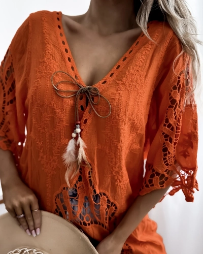 Royalfashion Orange Damen Strandkleid Tagesdecke