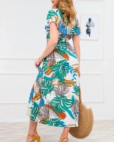 Weißes langes Damenkleid mit buntem Blumenmuster - Kleidung