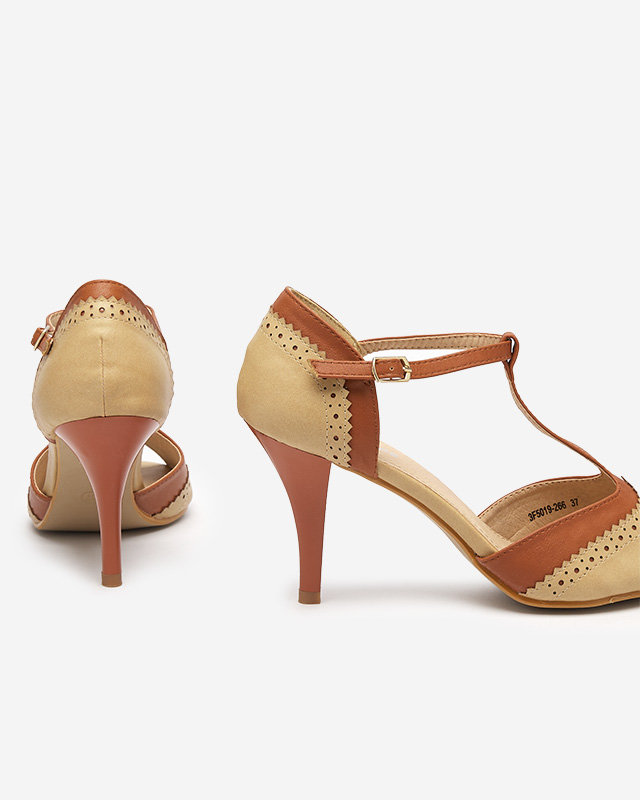 Damenpumps in Beige und Camel auf Stilettoabsatz mit Ausschnitten Shally - Footwear