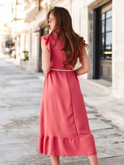 Royalfashion Damen-Midikleid mit Rüschen und kurzen Ärmeln