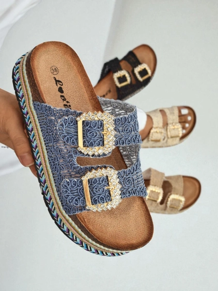 Royalfashion Damen-Sandalen mit Strassschnallen GlamCork