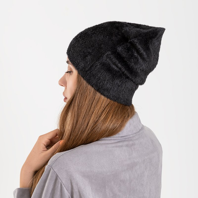 Schwarze Pelz-Wintermütze für Damen - Mützen