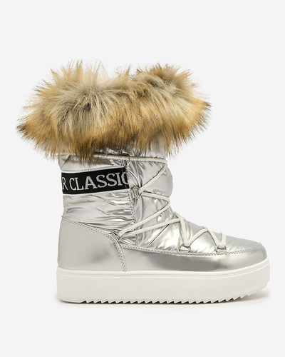 Royalfashion Silberne Schlupfstiefel a'la Schneestiefel für Damen Gomllo