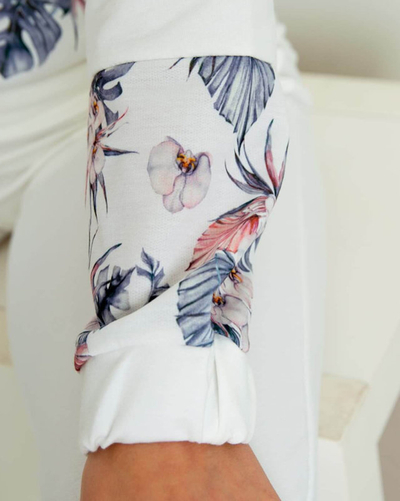 Weißer Sport-Sweatanzug für Damen mit Blumen - Kleidung