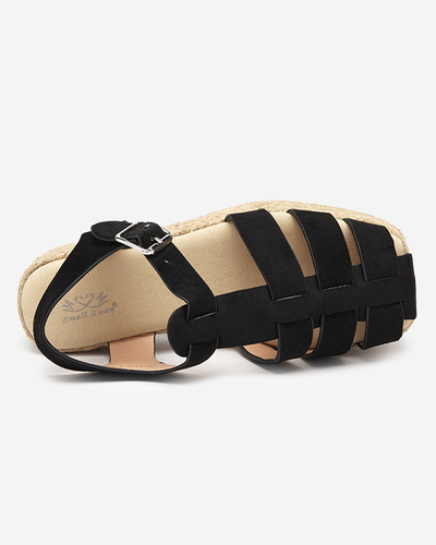 Damensandalen aus schwarzem Öko-Wildleder auf der Keniso-Plattform - Schuhe