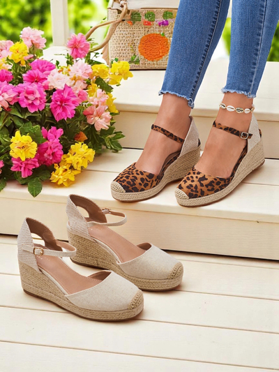 Aurelia Leopard Royalfashion Damen Keilabsätze Öko-Leder Camel