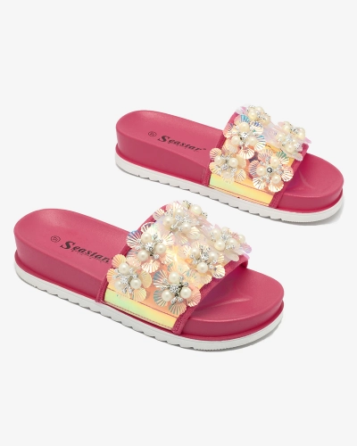 Жіночі шльопанці кольору фуксія на платформі з оздобленням Maurelle