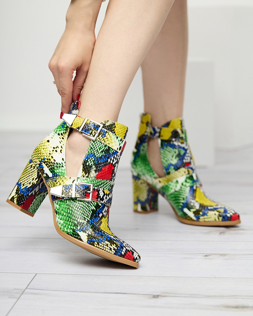 Синьо-жовті чоботи на полотні з тисненням Alolica - Взуття